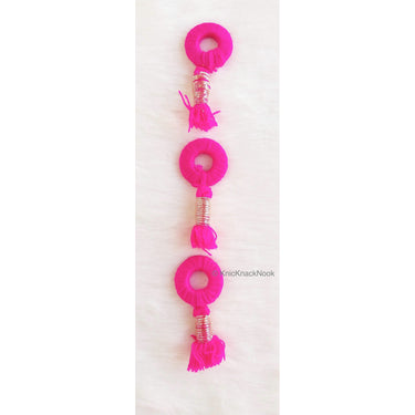 Fuchsia Pink / Brown Threaded Ring Tassels, Zardosi Dangle Tassel, Indian Latkans